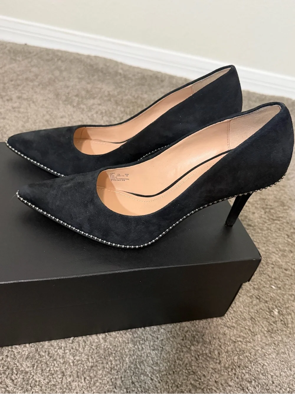 Coach Black Suede Pointed Toe Stiletto Pumps with Stud Trim